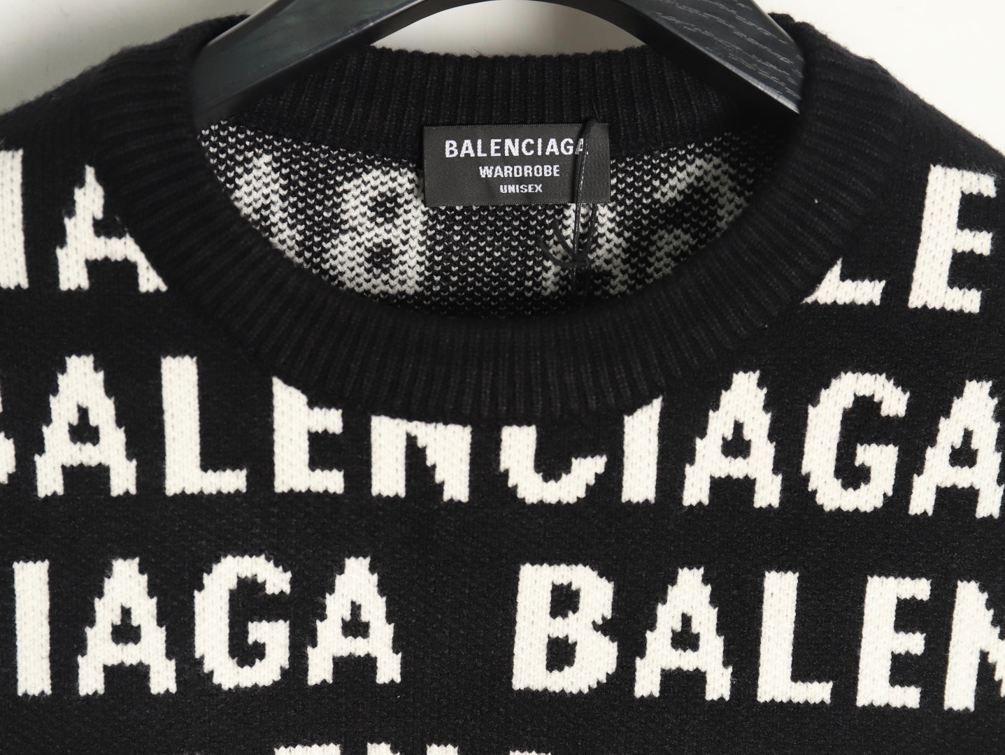 Ba*len*cia*ga jacquard full print bullet screen letter round neck sweater tsk1